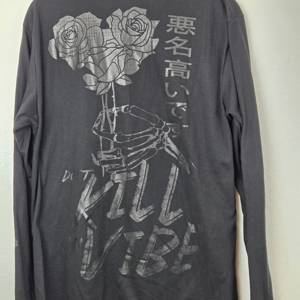 Fresh Laundry Mens Large Black Dont Kill My Vibe‎ Graphic Long Sleeve T-Shirt